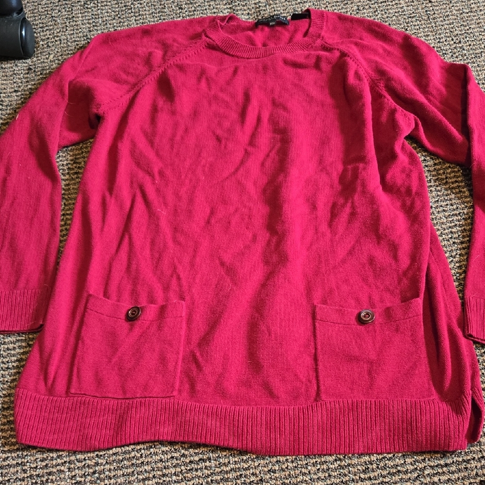Jeanne Pierre Petite Cotton Raspberry Red Cotton Sweater with Pockets💫